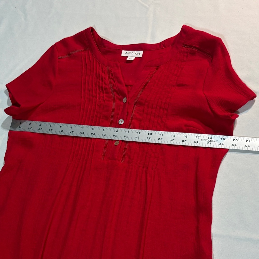 Westport Red Button-Down Blouse Large short sleeve - Picture 11 of 16
